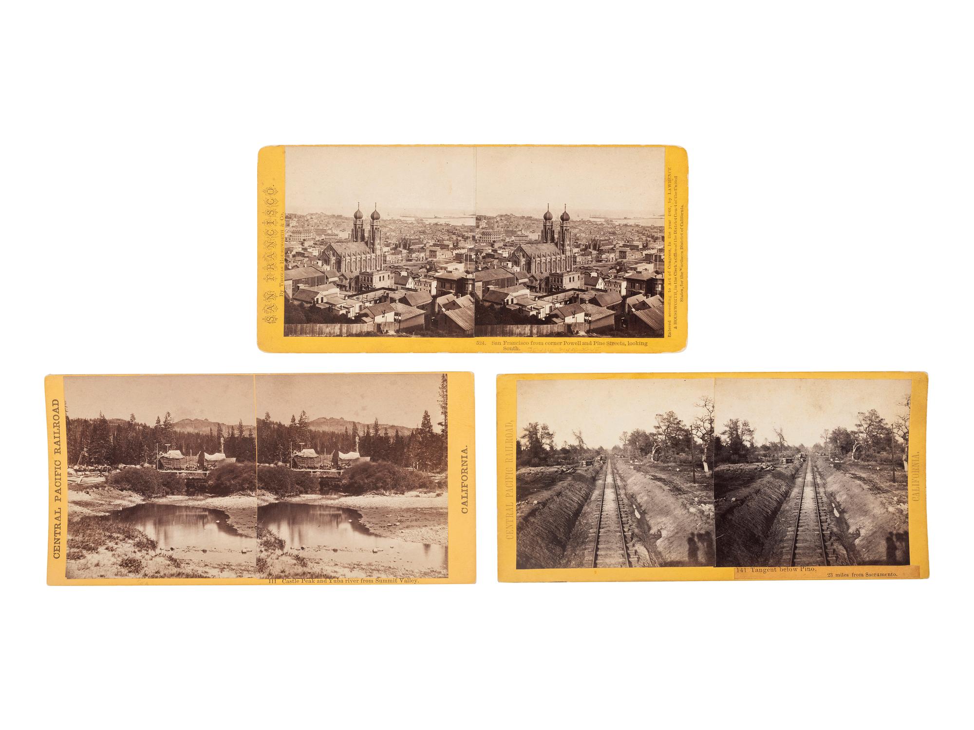 [WESTERN AMERICANA]. HART & HOUSEWORTH, photographers. A group of 3 stereoviews of California, incl. railroad scenes and San Francisco.