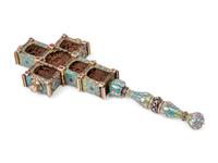 A Greek Gem-Set and Enameled Silver and Carved Olivewood Cross