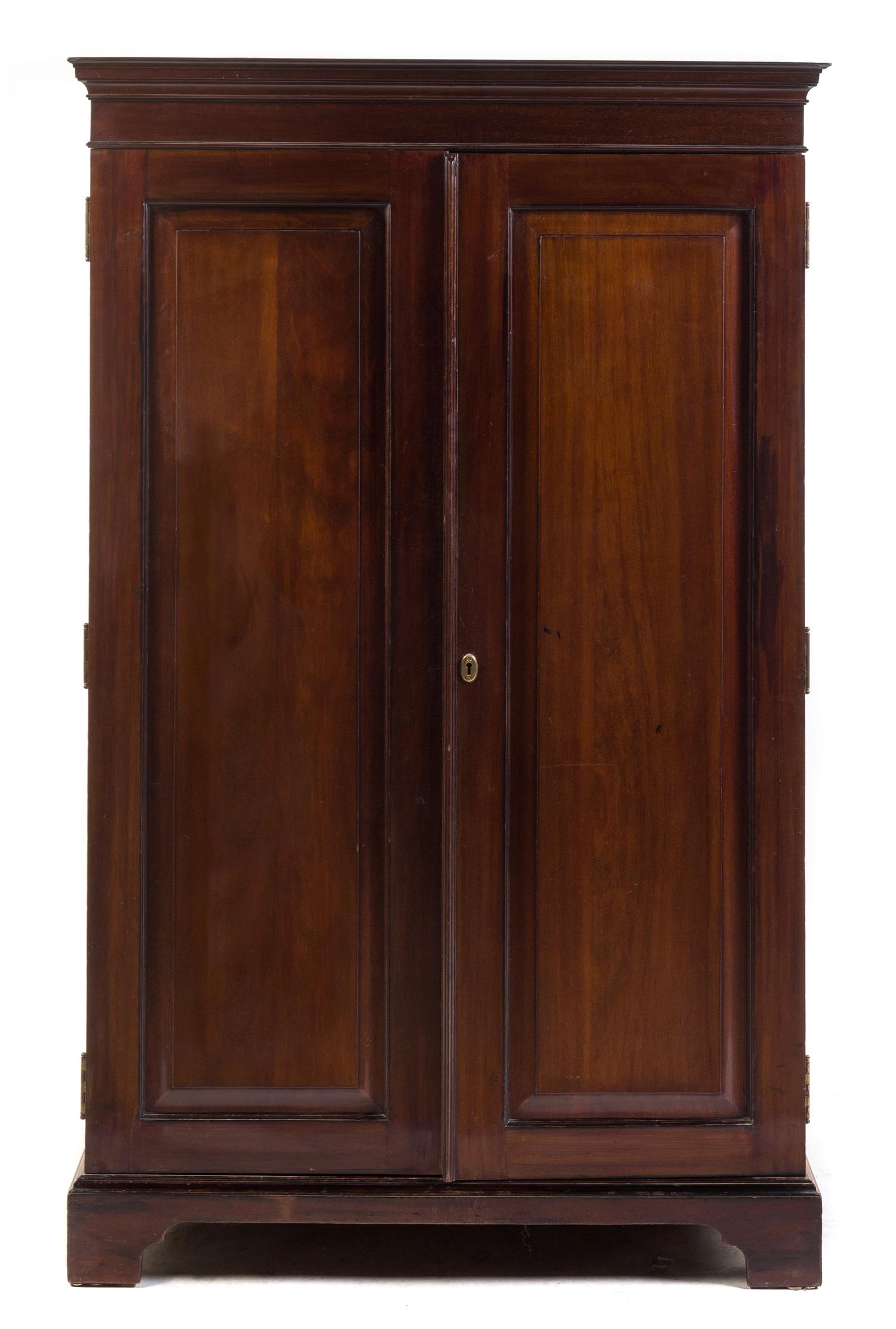 A George III Style Mahogany Armoire Height 67 1/4 x width 42 x depth 24 inches. — LIKELY FIRST HALF 20TH CENTURY