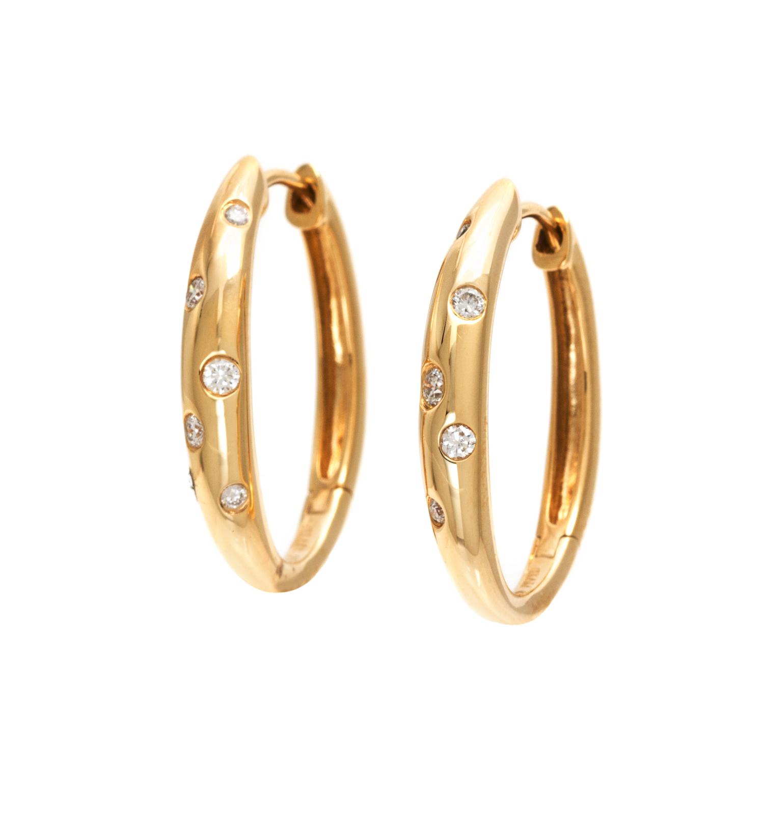 A Pair of 18 Karat Yellow Gold and Diamond Hoop Earrings, 2.30 dwts.