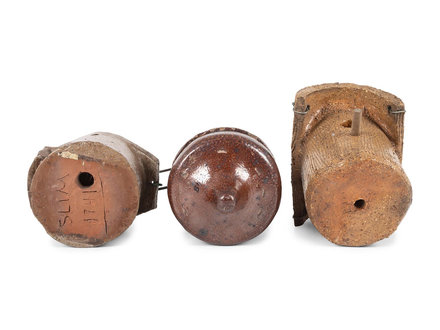 Three Sewer Tile and Stoneware Birdhouses