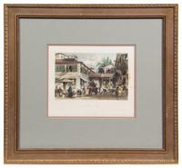 A Group of Four Engravings with Hand Coloring Each 7 1/4 x 8 7/8 inches (visible).