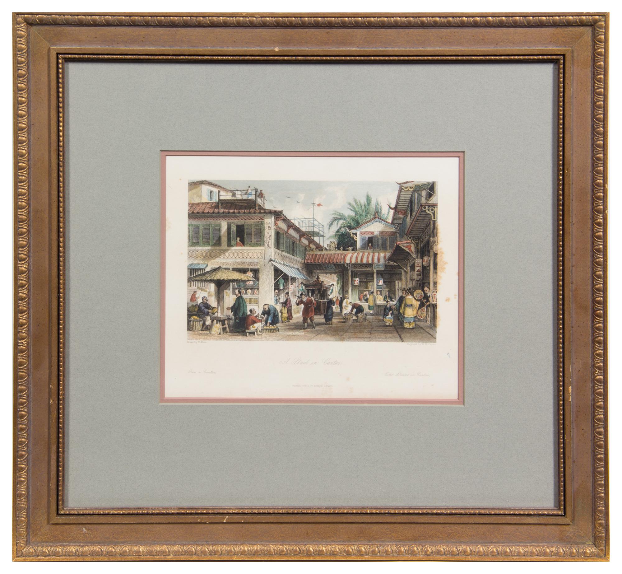 A Group of Four Engravings with Hand Coloring Each 7 1/4 x 8 7/8 inches (visible).