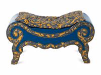 A Blue Leather Scrolled Stool