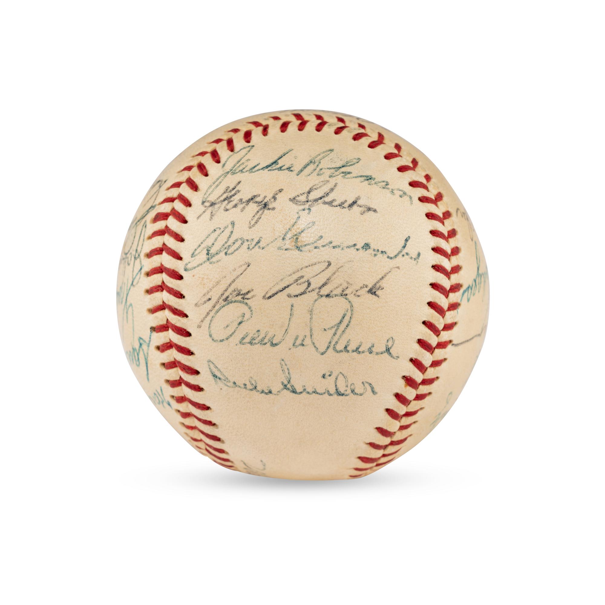 A 1955 Brooklyn Dodgers Team Signed Autograph Baseball Featuring Jackie Robinson (Beckett Authentication Services Letter of Authenticity)