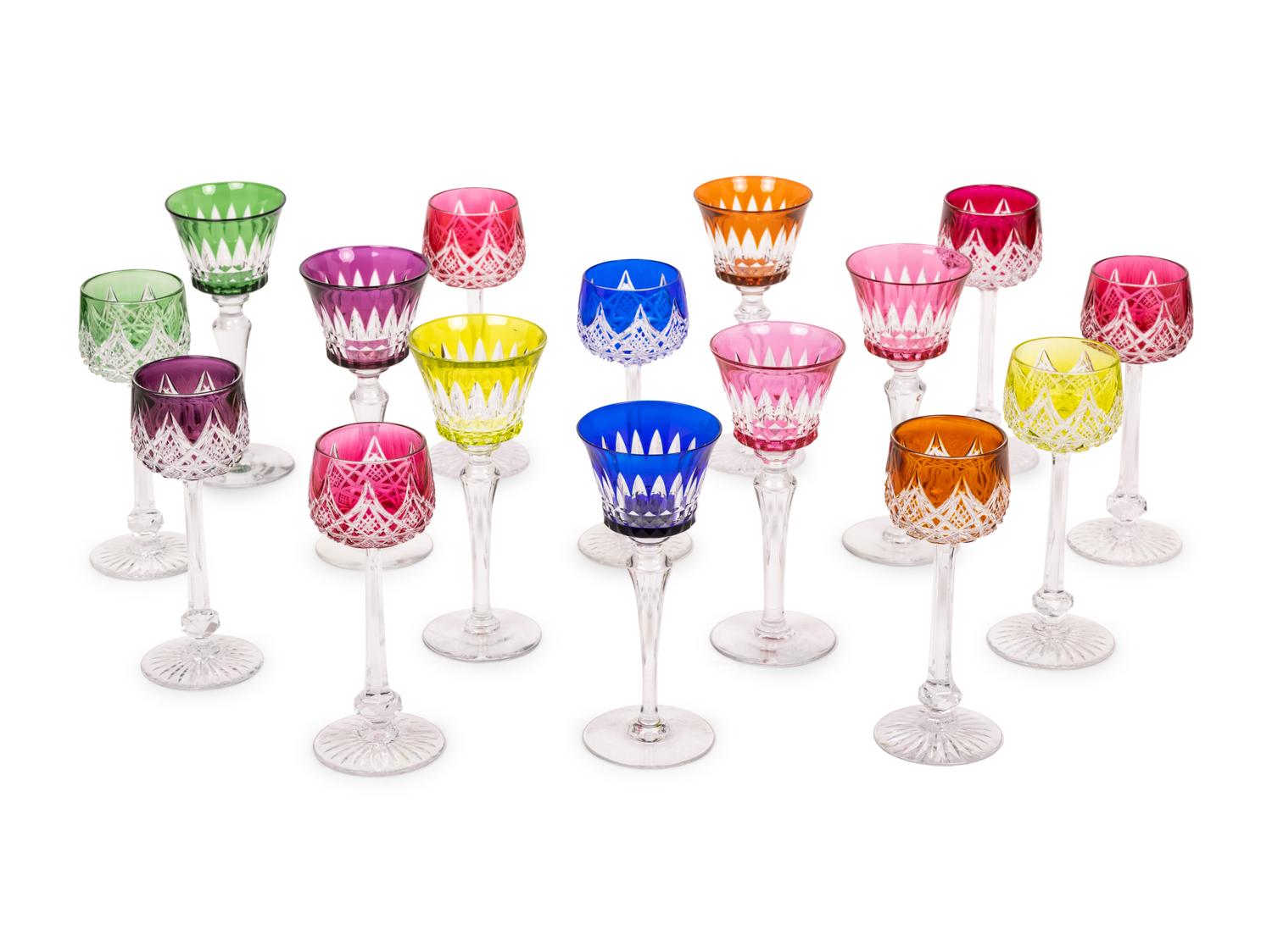 A Collection of Baccarat Colored Cut-to-Clear Glass Stemware