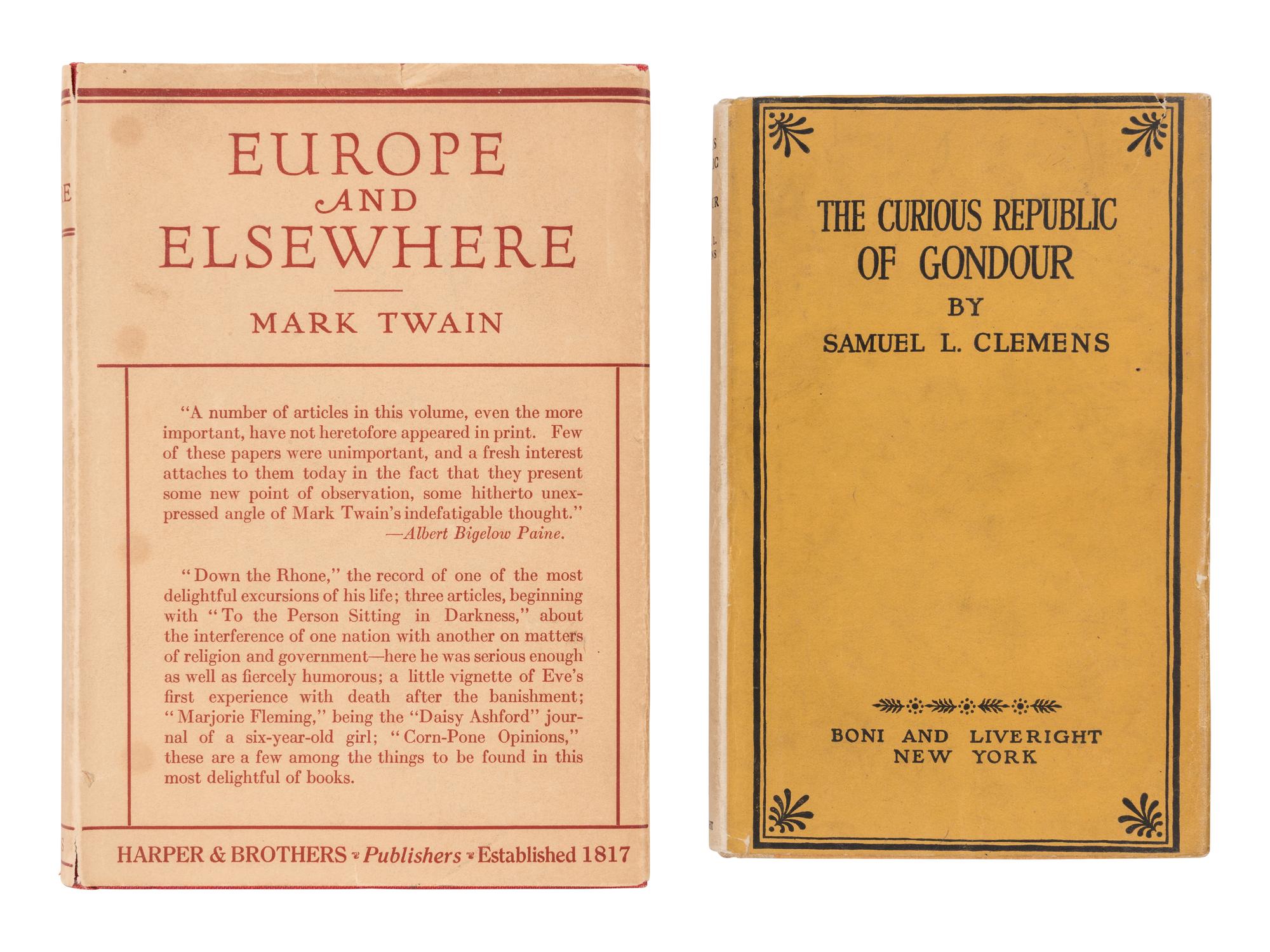 CLEMENS, Samuel Langhorne ("Mark Twain") (1835-1910). The Curious Republic of Gondour . New York: Boni and Liveright, 1919.