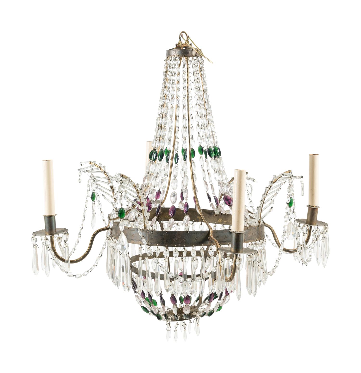An Empire Style Gilt Metal and Glass Four-Light Chandelier