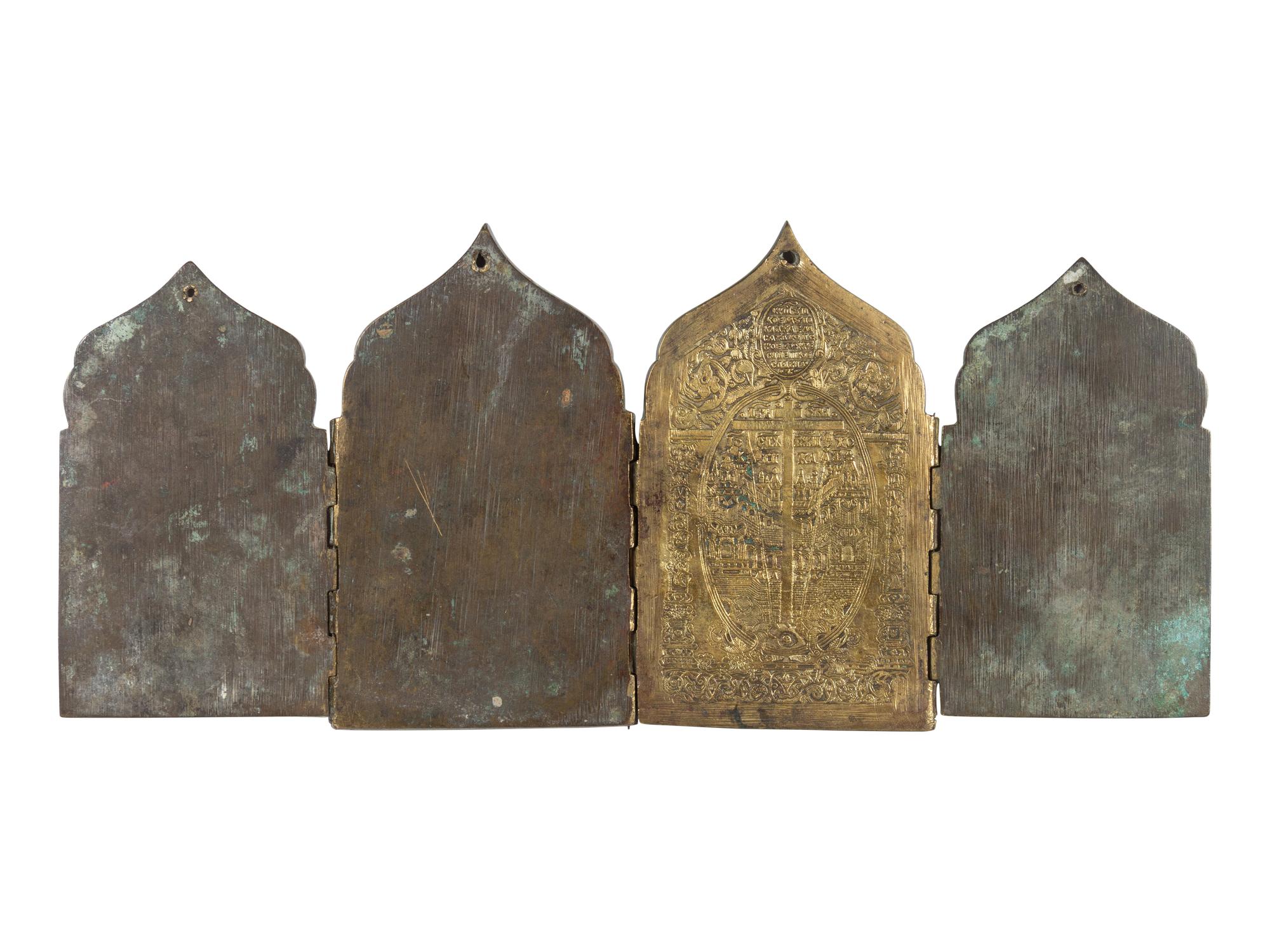 Six Russian Enamel Decorated Cast Bronze Icon Articles