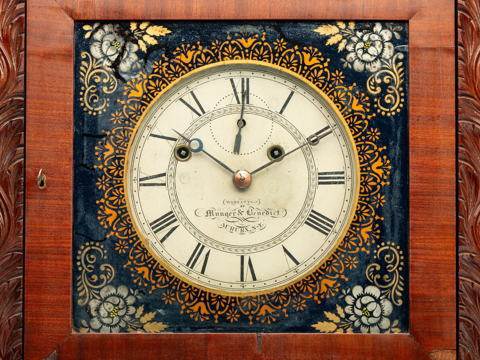 An American Classical Mahogany Eglomise Mantel Clock