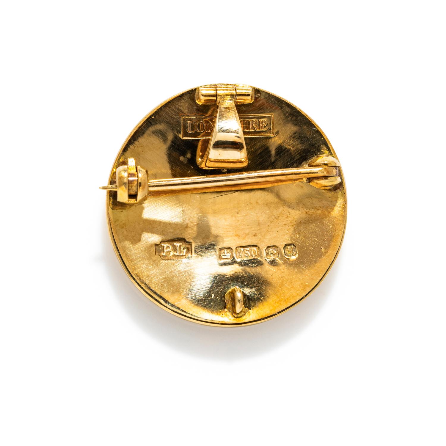 LONGMIRE LONDON, YELLOW GOLD AND ENAMEL DOG PENDANT/BROOCH