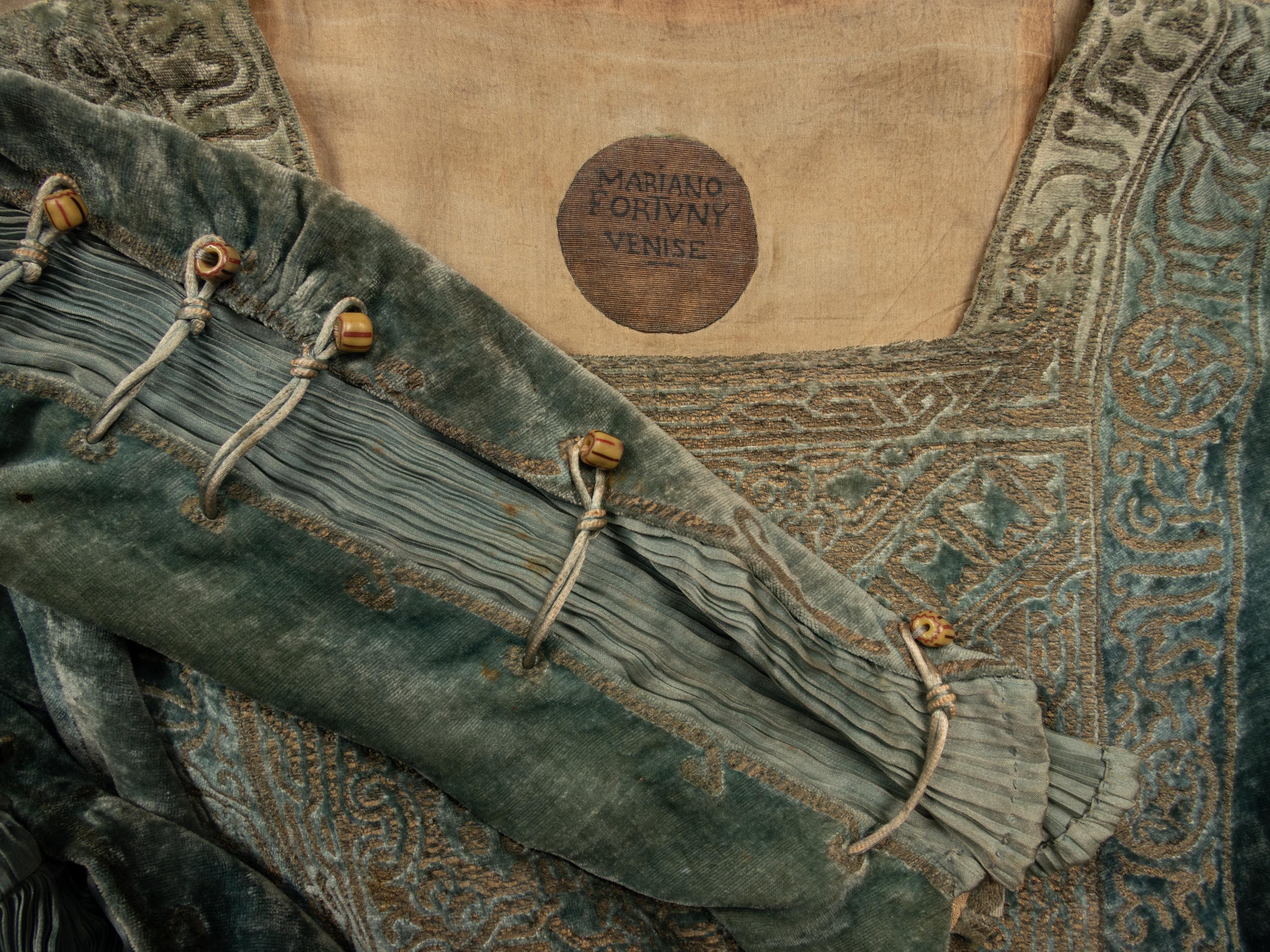 Mariano Fortuny, Stenciled Velvet & Pleated Silk Dress