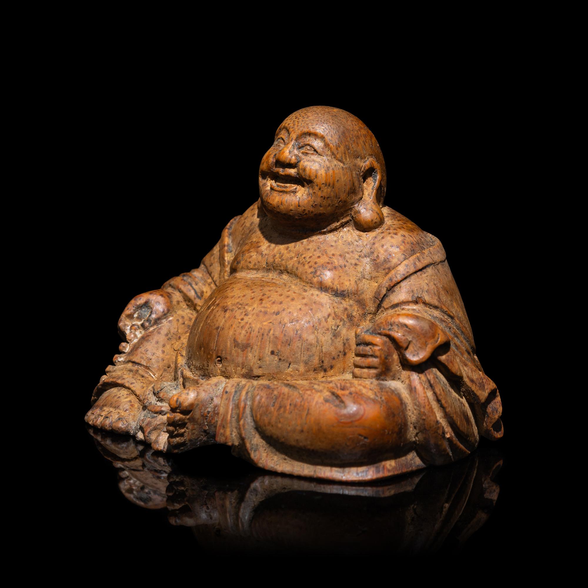 A Chinese Carved Bamboo Figure of Seated Laughing Buddha, Mile , 18th-19th Century 清中期 竹雕彌勒