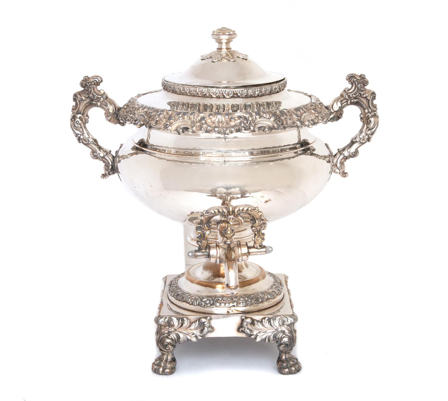 An English Silver-on-Copper Samovar Height 16 1/2 inches. — 19TH CENTURY