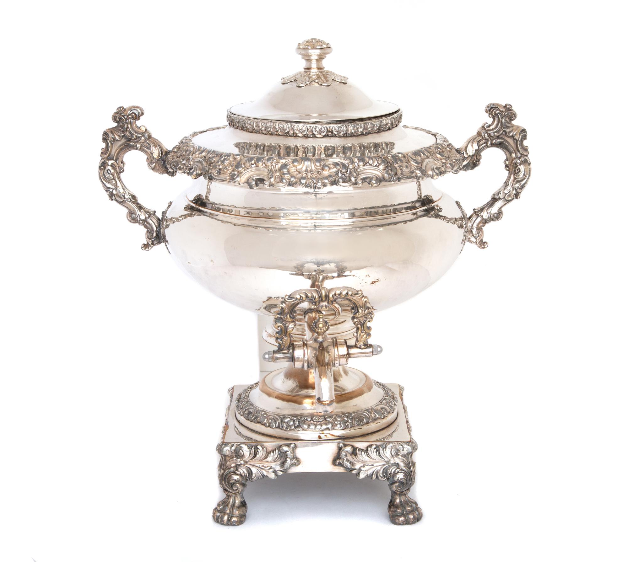An English Silver-on-Copper Samovar Height 16 1/2 inches. — 19TH CENTURY