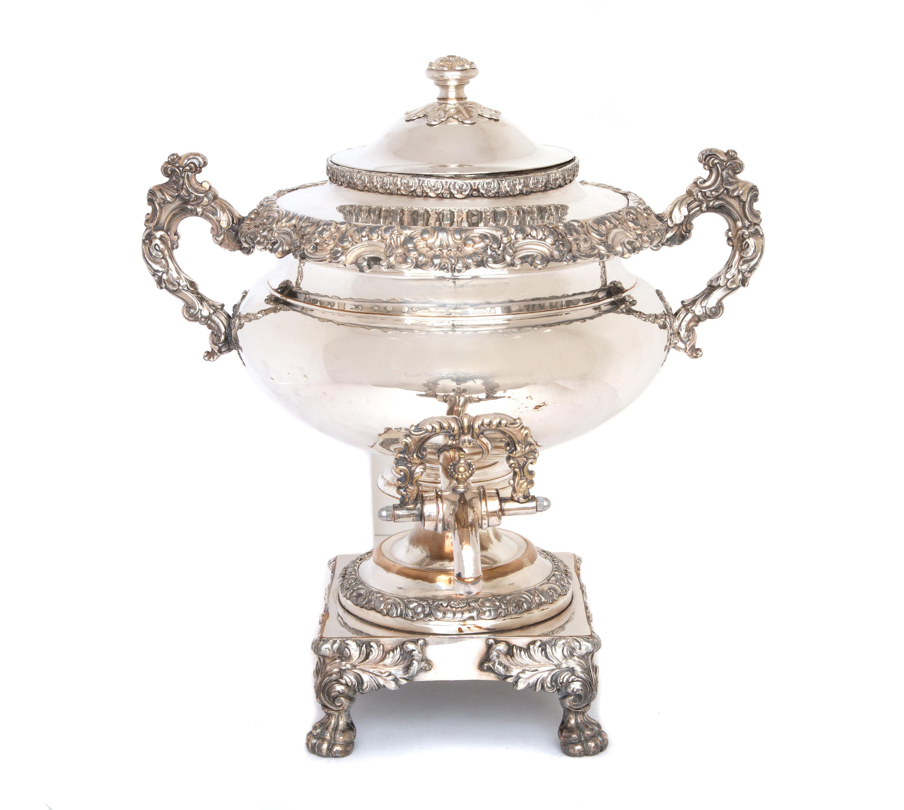 An English Silver-on-Copper Samovar Height 16 1/2 inches. — 19TH CENTURY
