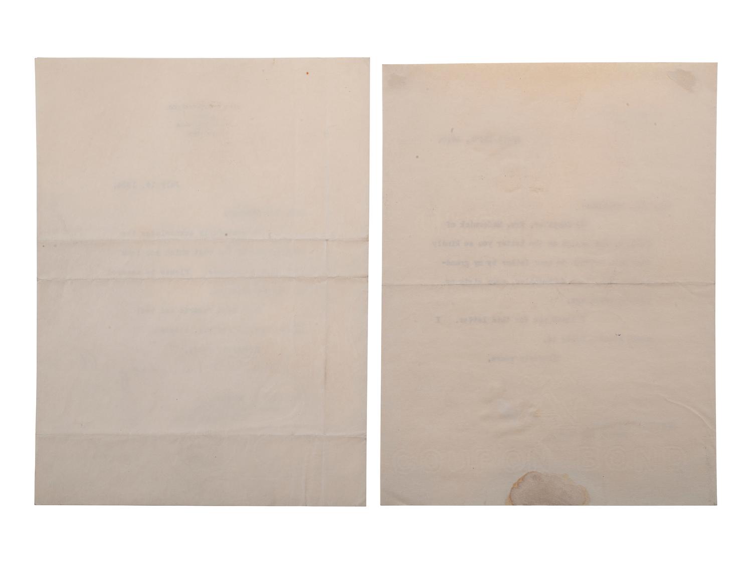 ROCKEFELLER, John D. (1839-1937). A group of 2 Typed Letters Signed ("John D. Rockefeller"). Pocantico Hills, New York.