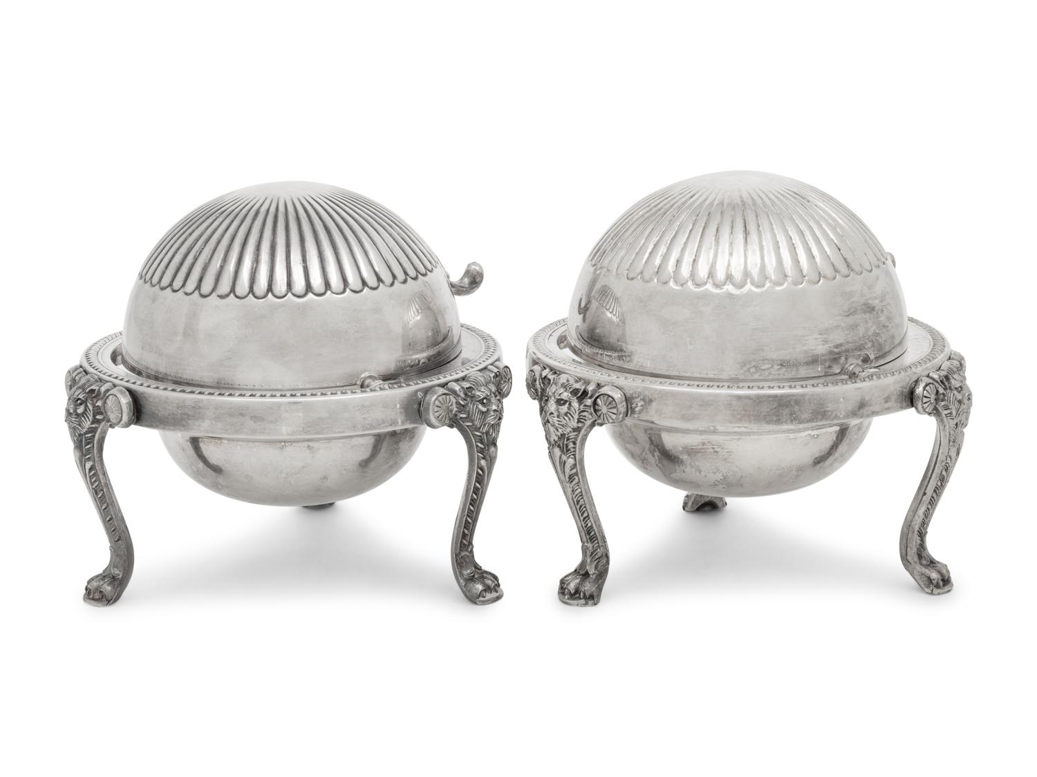 A Pair of Amercian Silver-Plate Covered Butter Servers