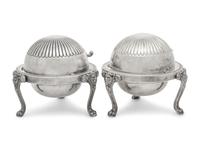 A Pair of Amercian Silver-Plate Covered Butter Servers