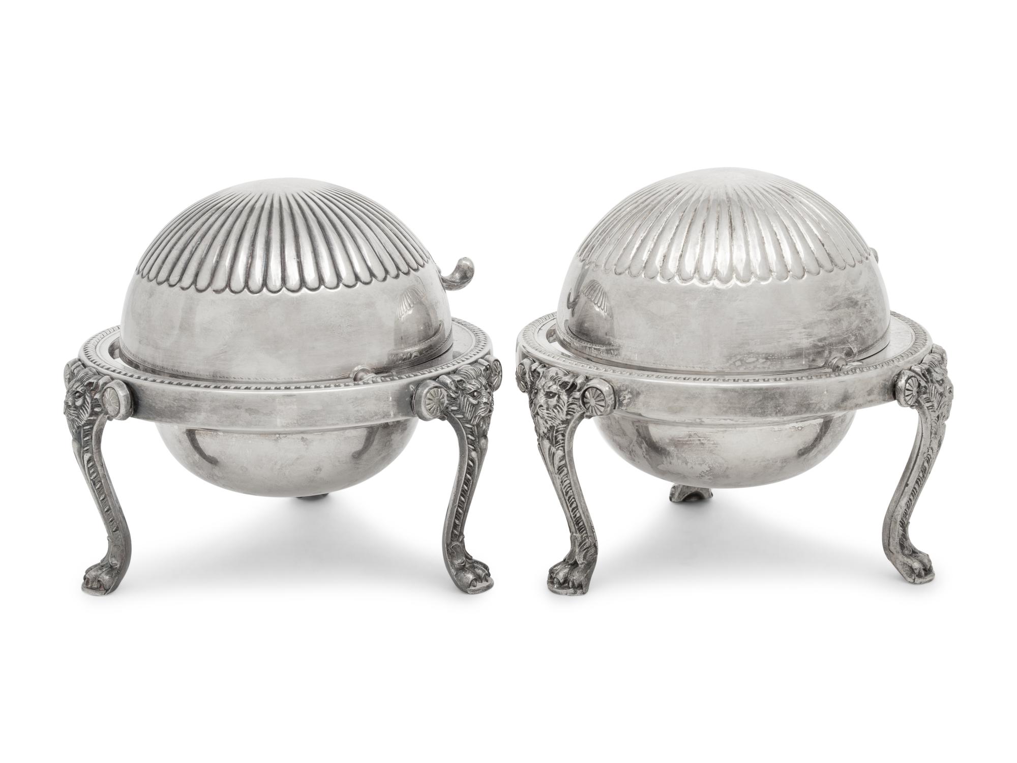 A Pair of Amercian Silver-Plate Covered Butter Servers