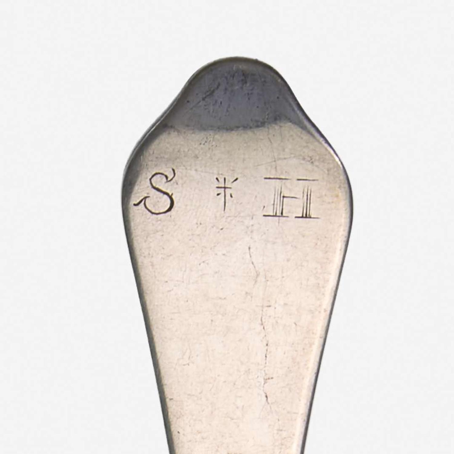 Two silver tablespoons William Cowell, Sr. (1682-1736) and John Burt (1692-1745), Boston, MA, circa 1710 and 1715