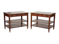 A Pair of George III Style Figured Mahogany Inlaid Side Tables