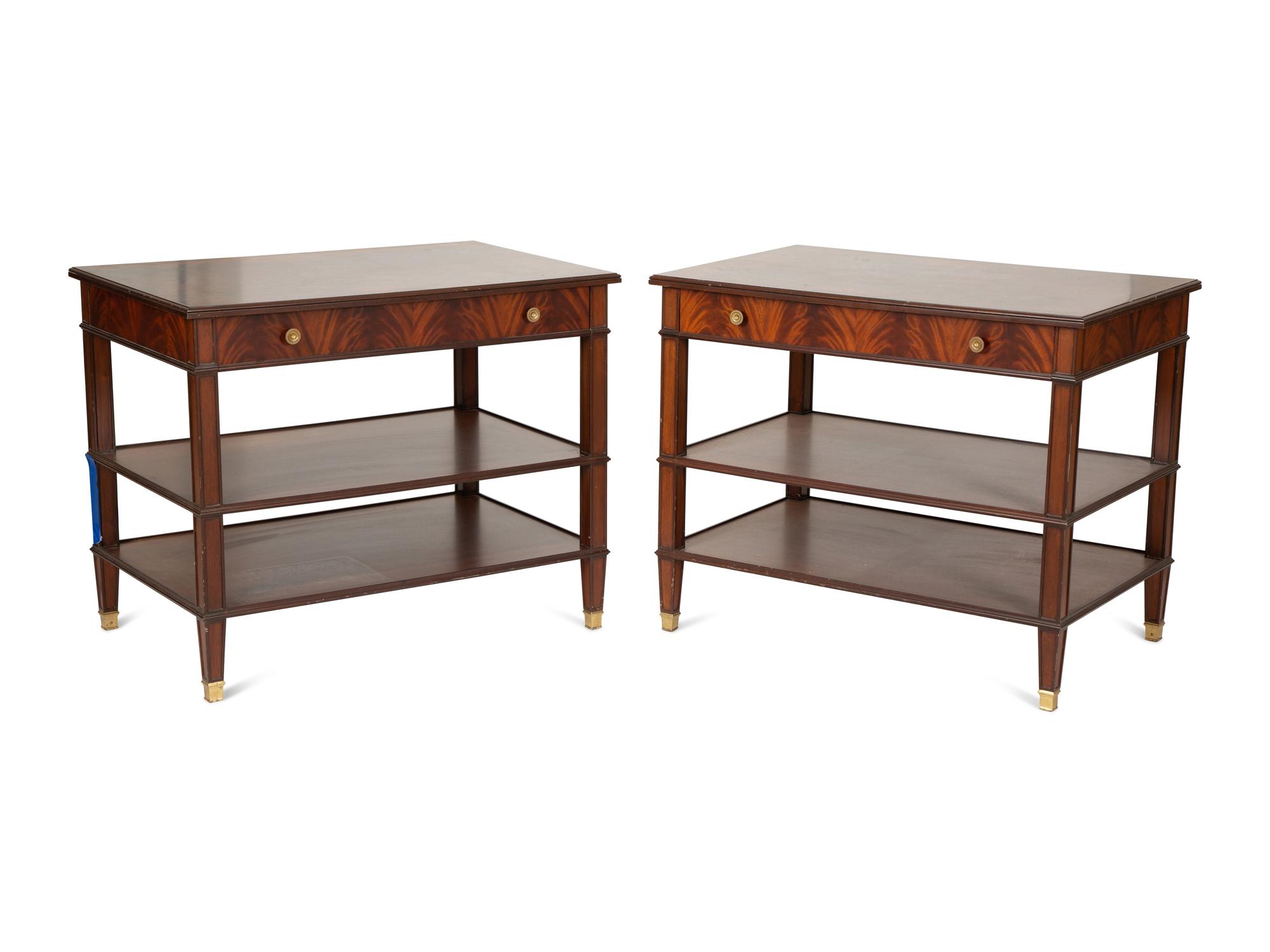 A Pair of George III Style Figured Mahogany Inlaid Side Tables