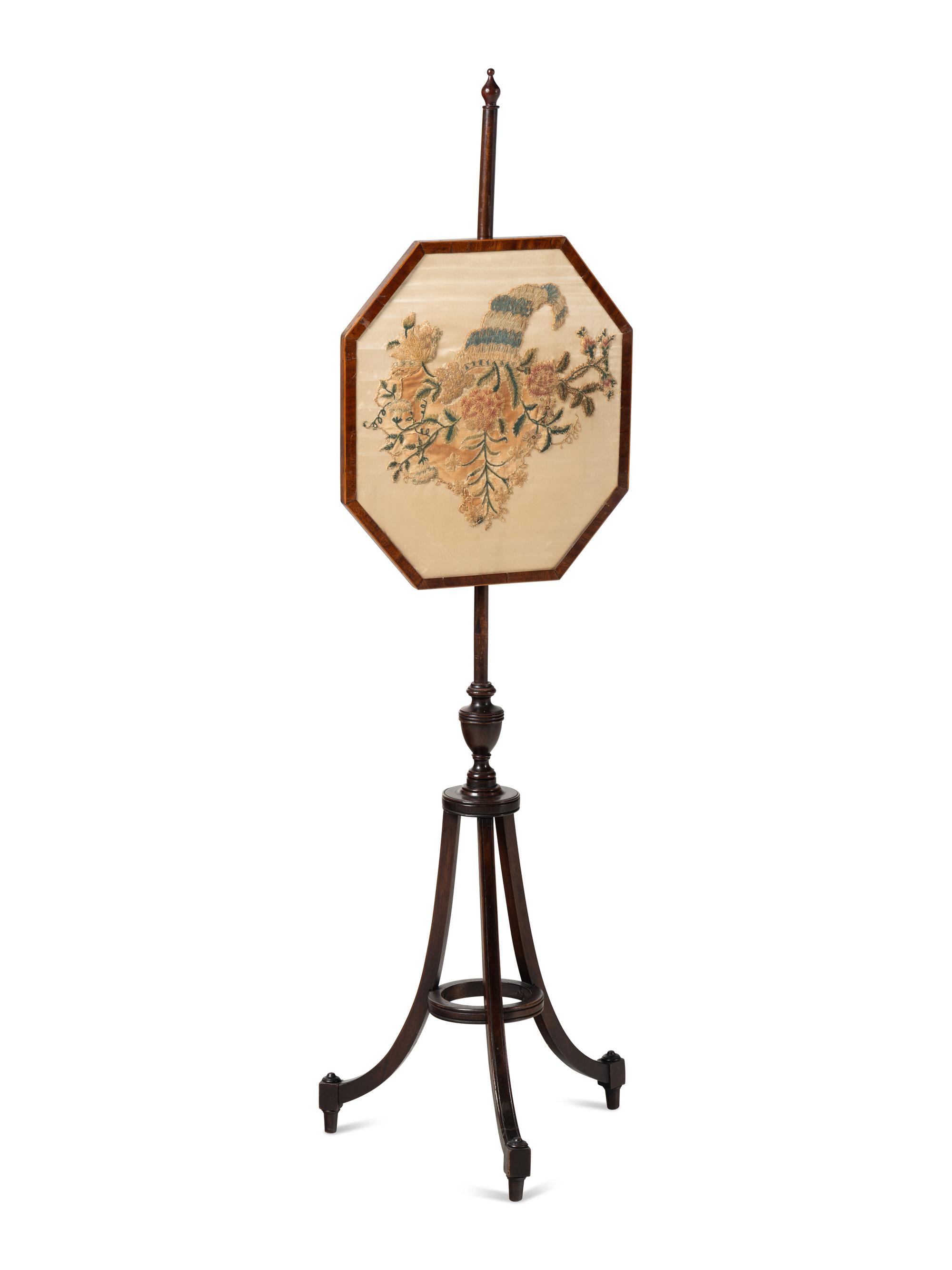 An English Mahogany and Needlework Pole Screen