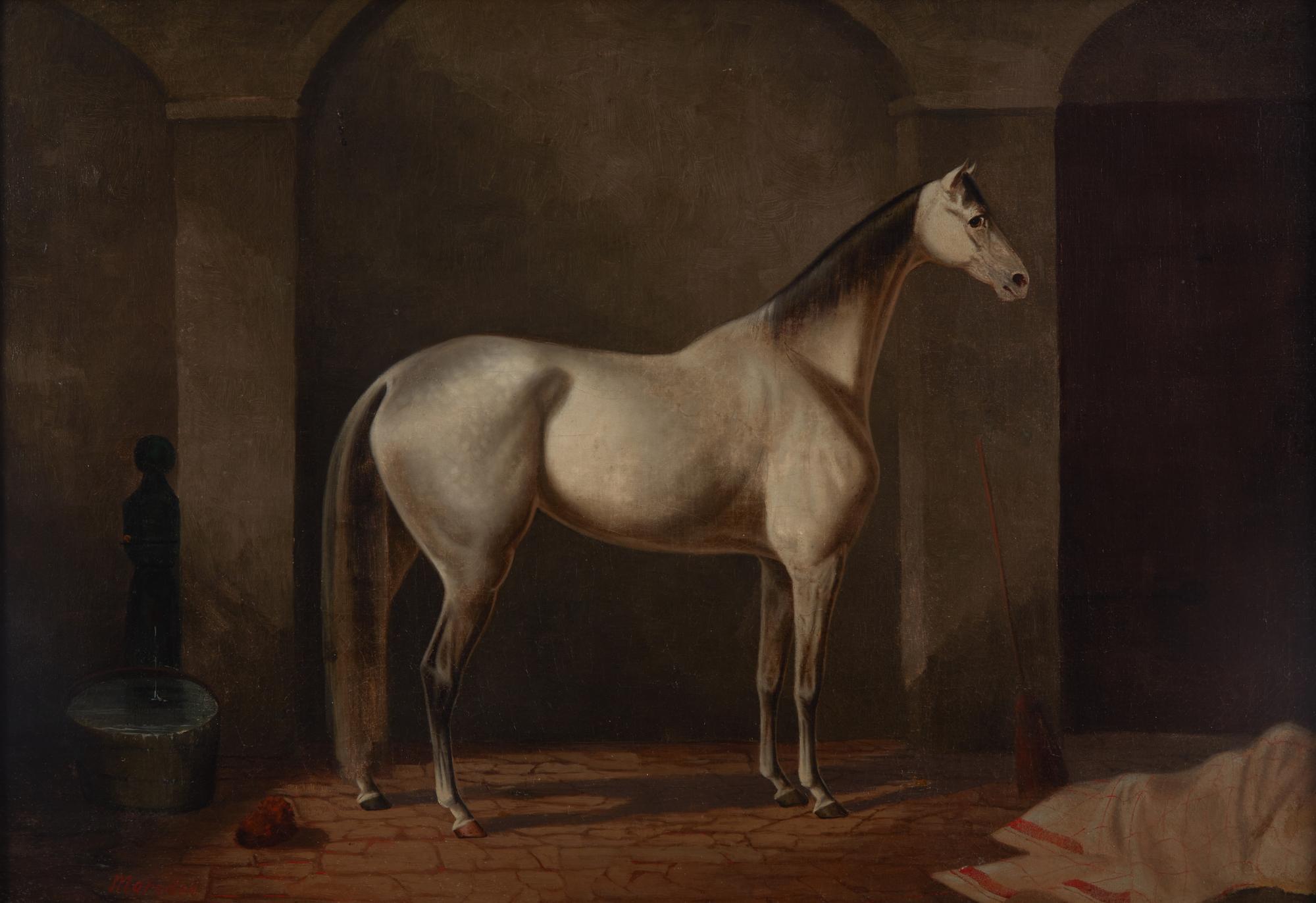 Theodore Marsden (active 1860-1890), White Stallion in Stable
