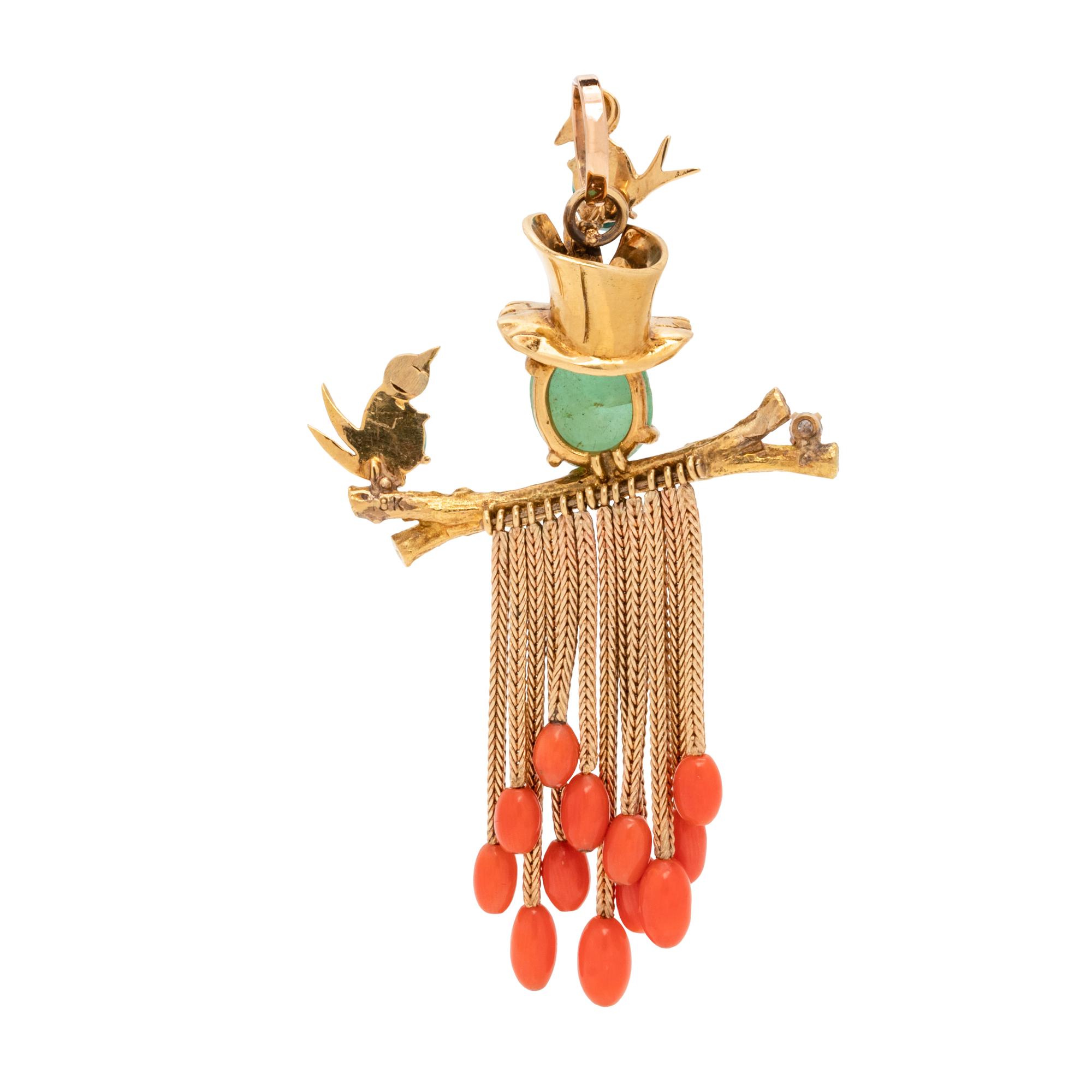 YELLOW GOLD, MULTIGEM AND DIAMOND SCARECROW PENDANT