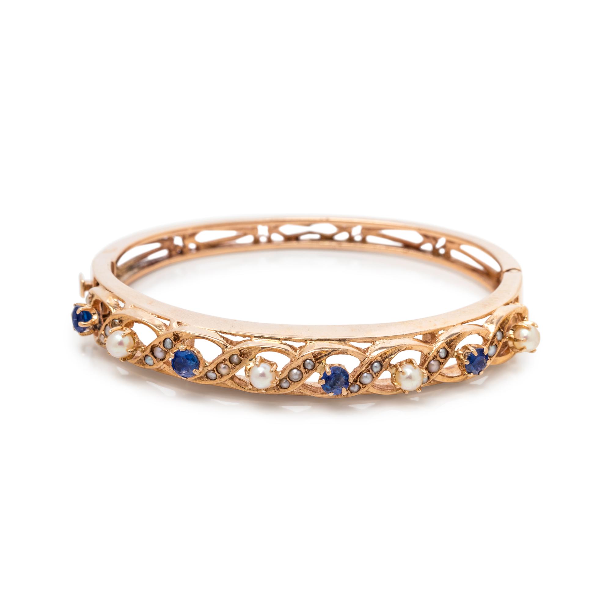 CULTURED PEARL AND SAPPHIRE BANGLE BRACELET