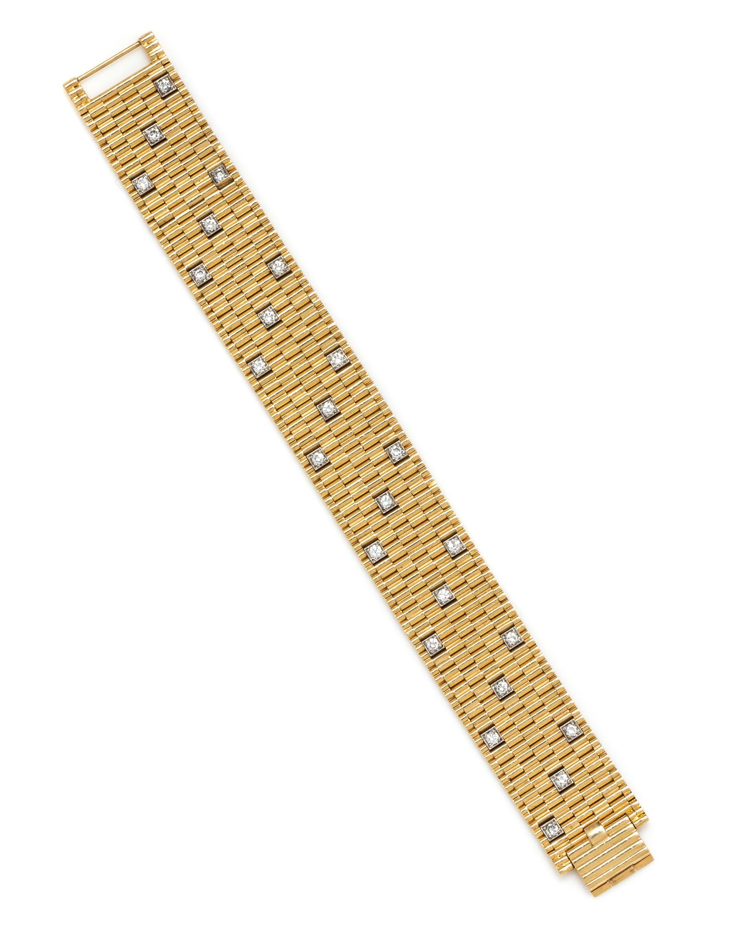 A Yellow Gold and Diamond Bracelet, 36.50 dwts.