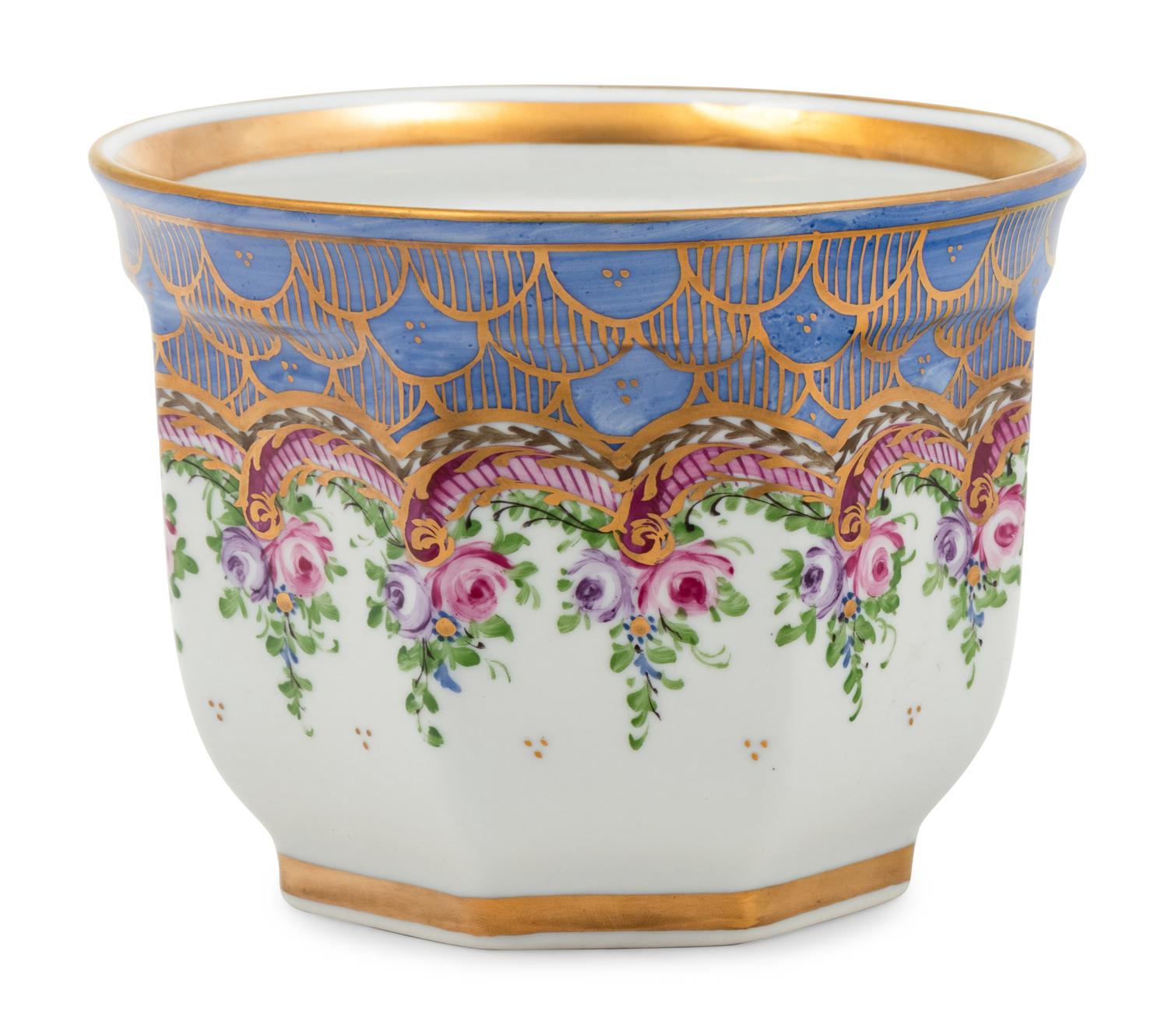 A Limoges Painted Porcelain Cache Pot