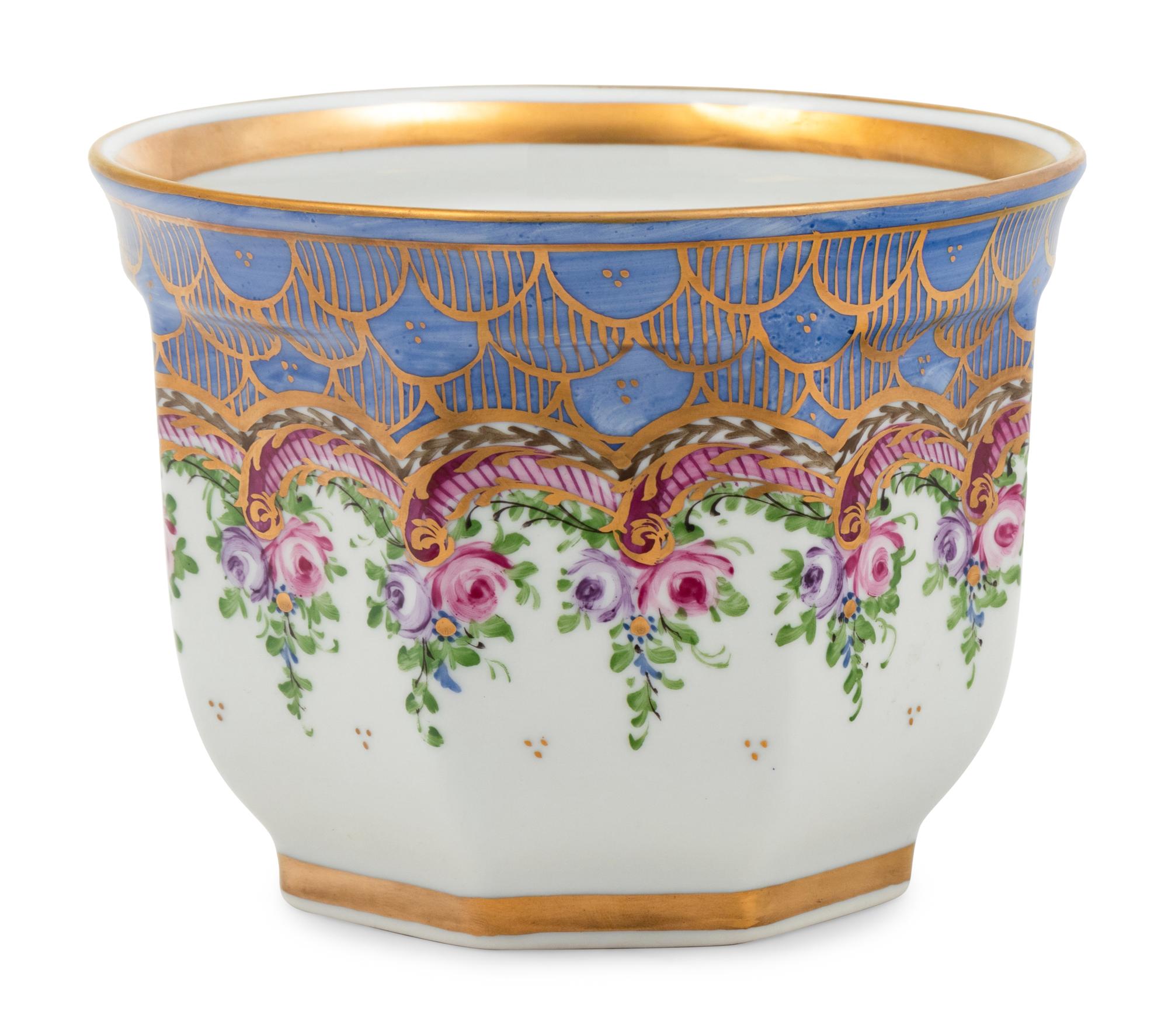 A Limoges Painted Porcelain Cache Pot
