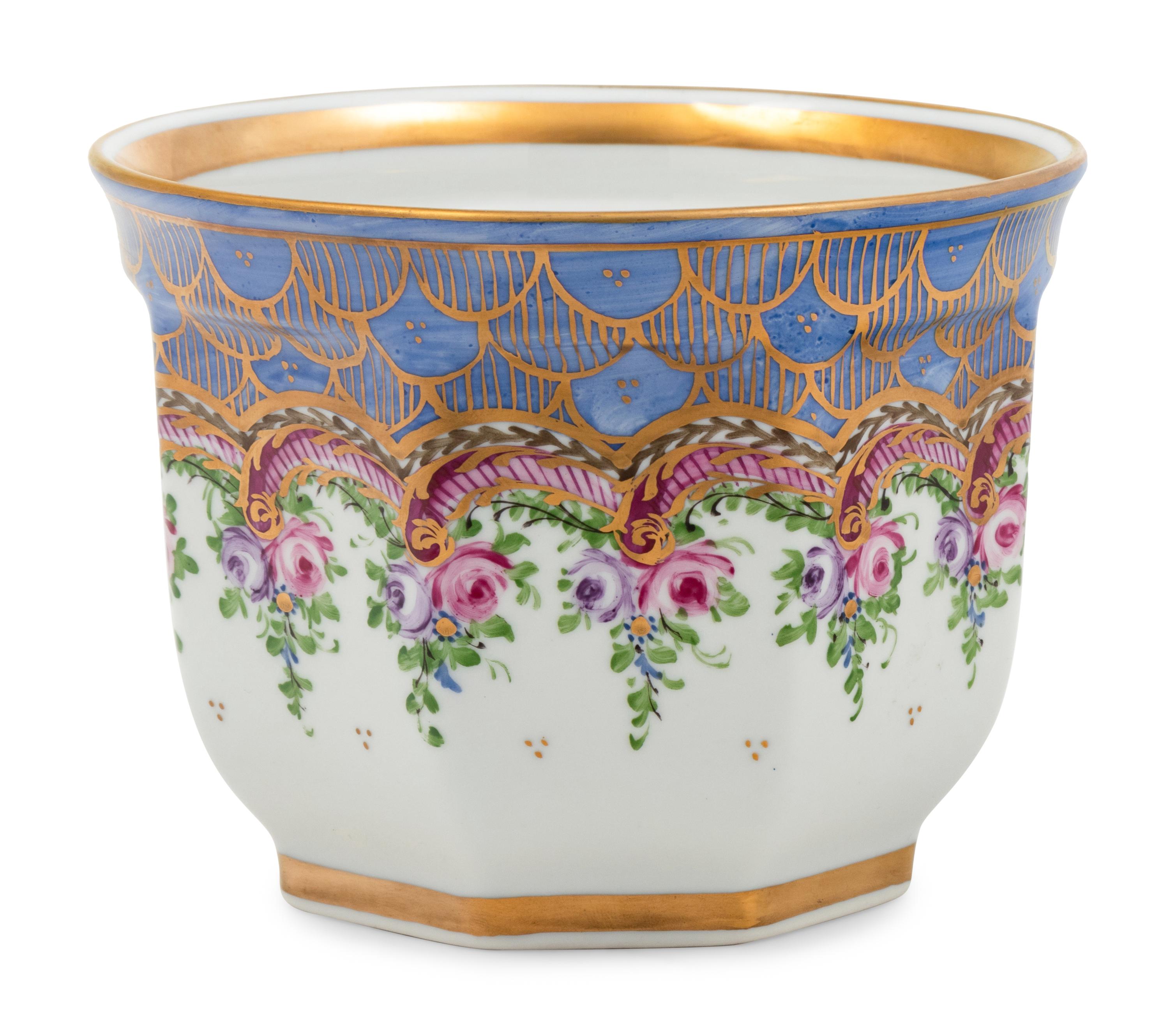 A Limoges Painted Porcelain Cache Pot