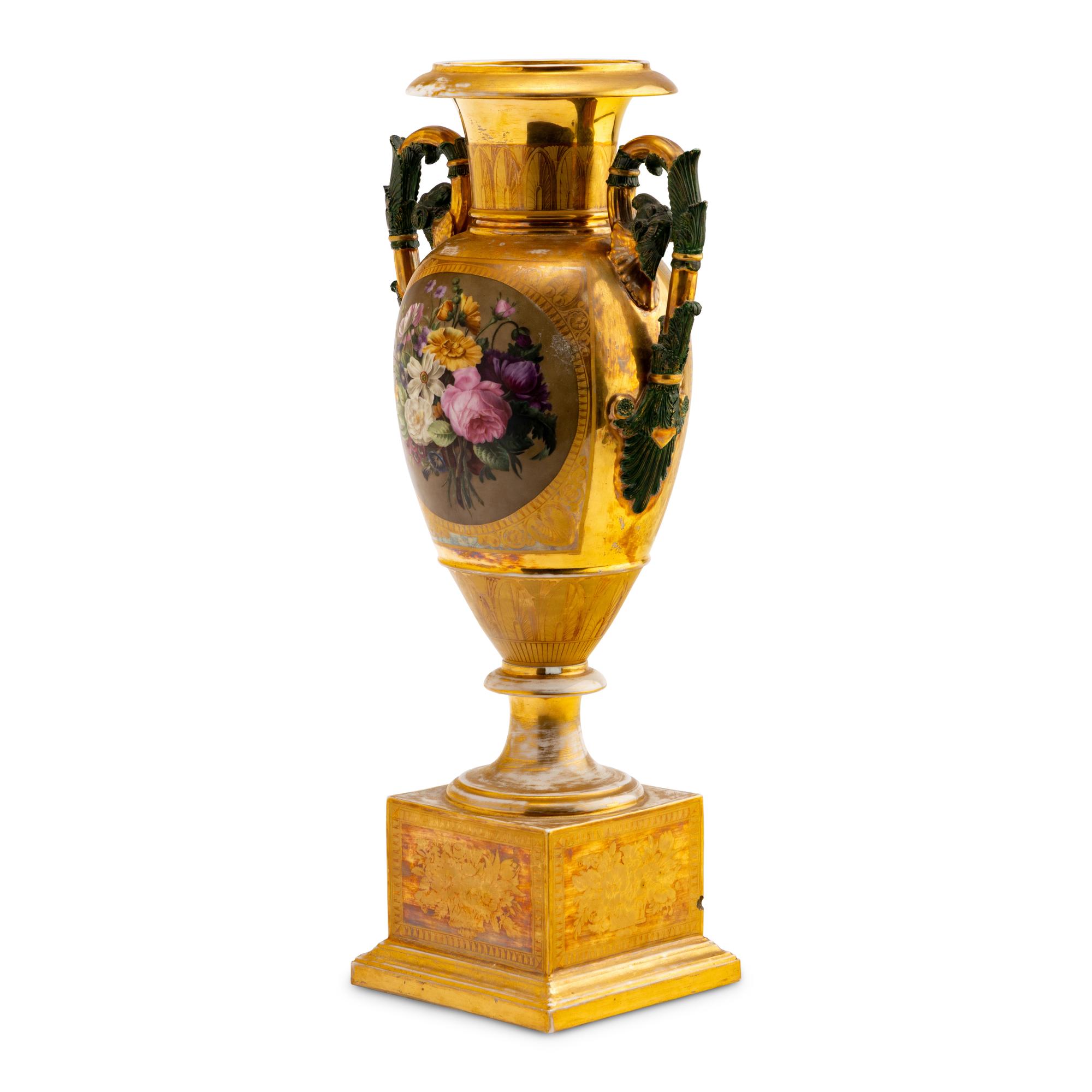 A Paris Porcelain Scenic and Floral-Painted Vase