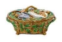 A Minton Majolica Tureen, Width 12 7/8 inches.
