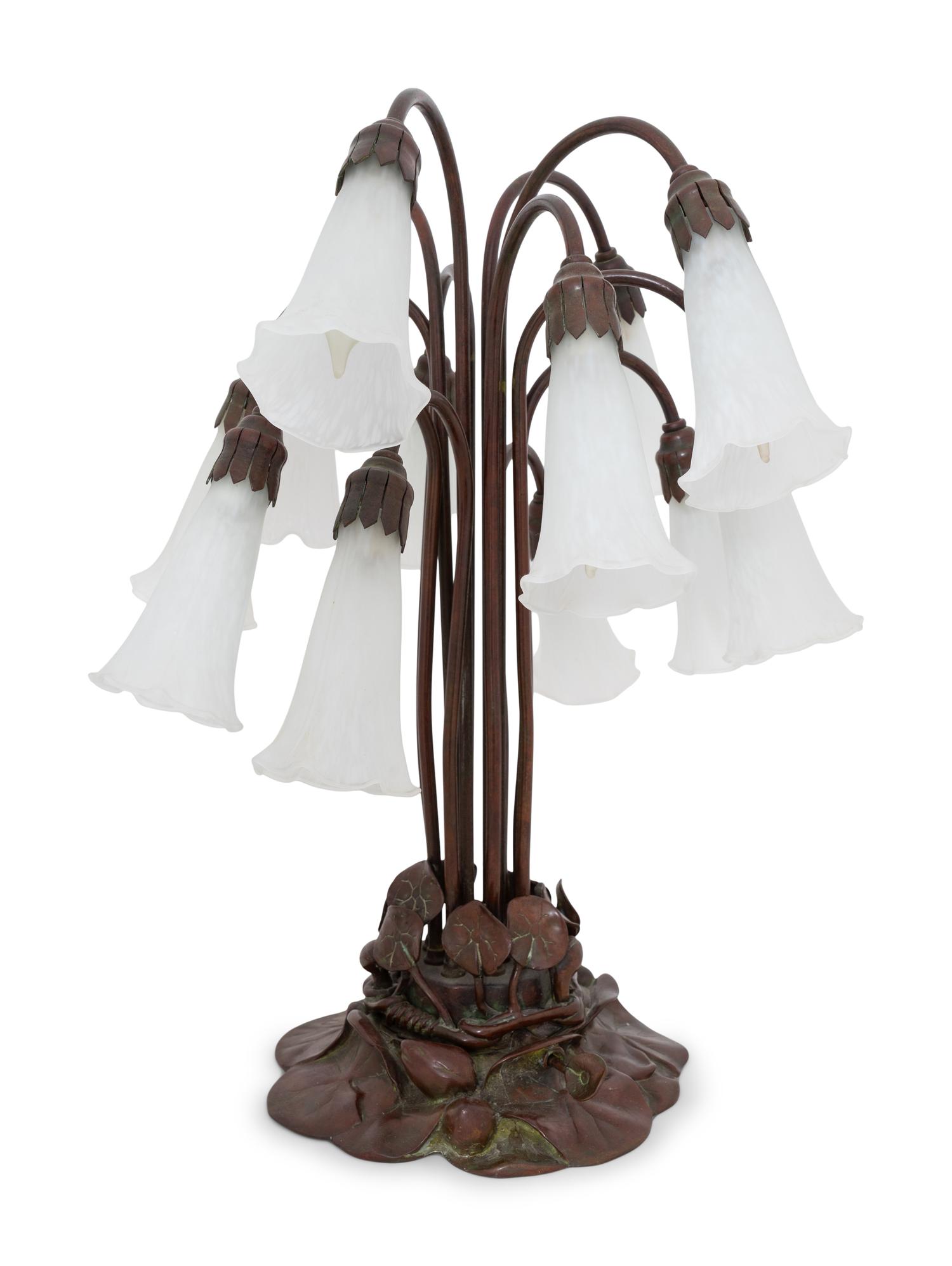 A Tiffany Studios Bronze Twelve-Light Lily Lamp Base