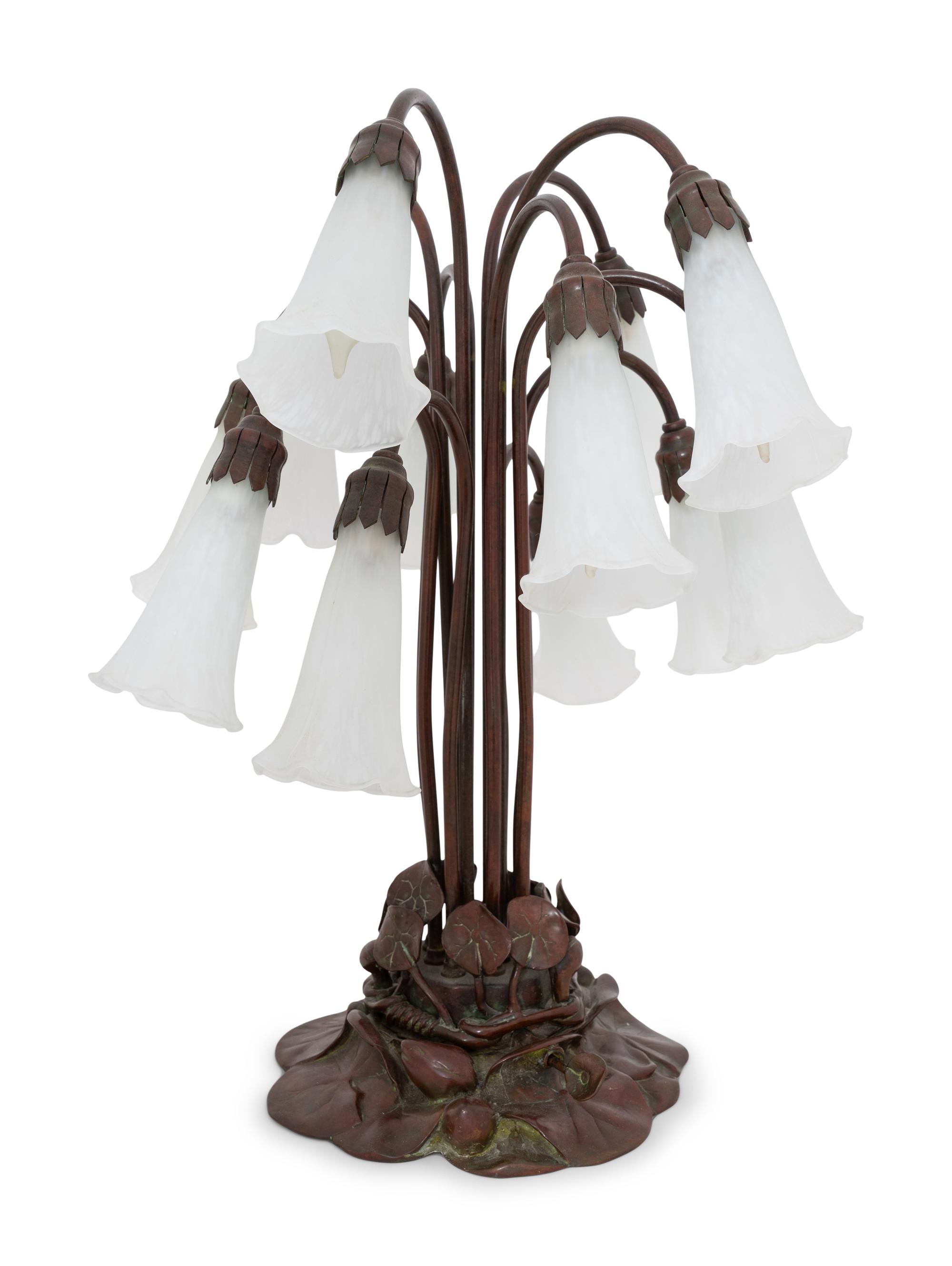 A Tiffany Studios Bronze Twelve-Light Lily Lamp Base
