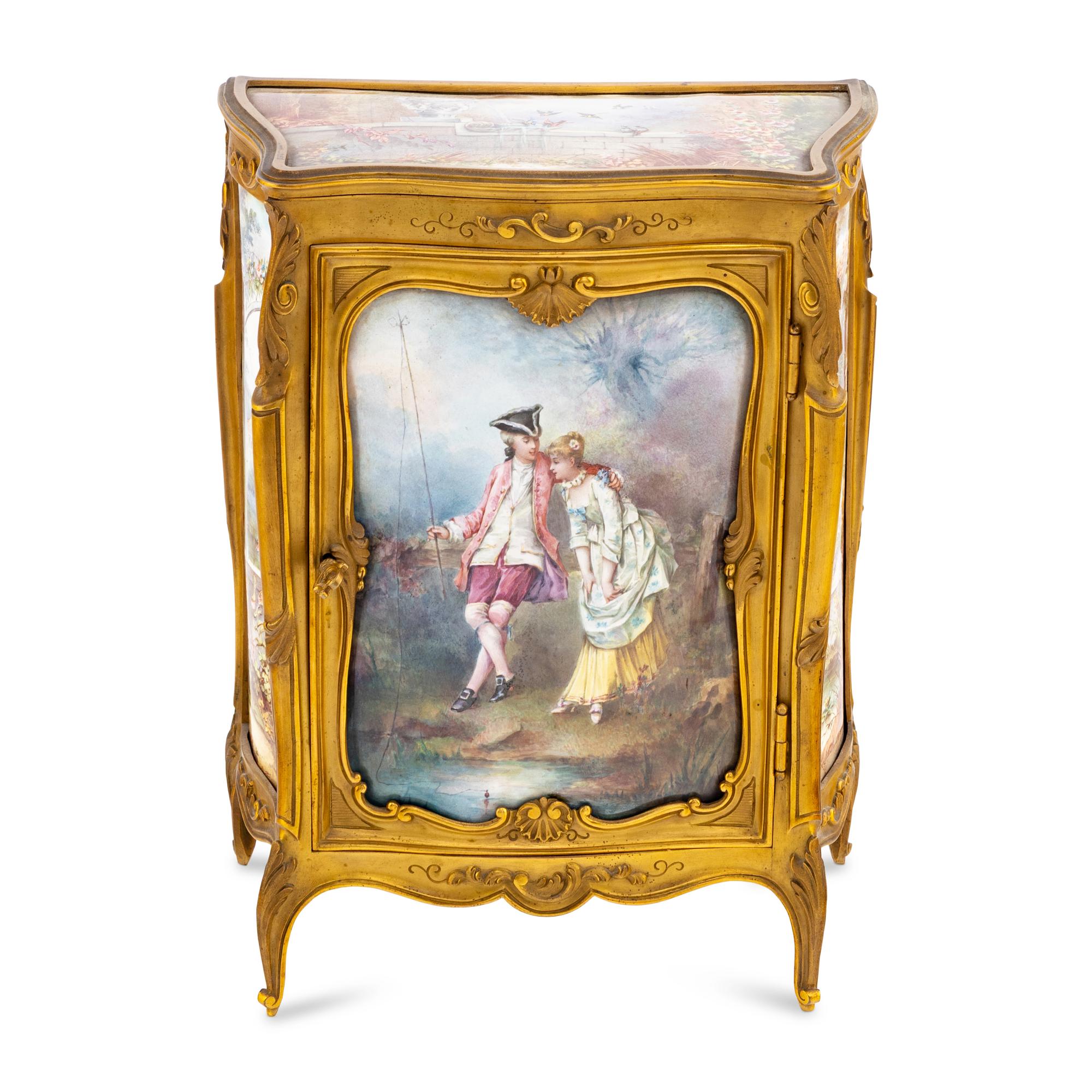 A French Gilt Bronze and Enamel Table Cabinet
