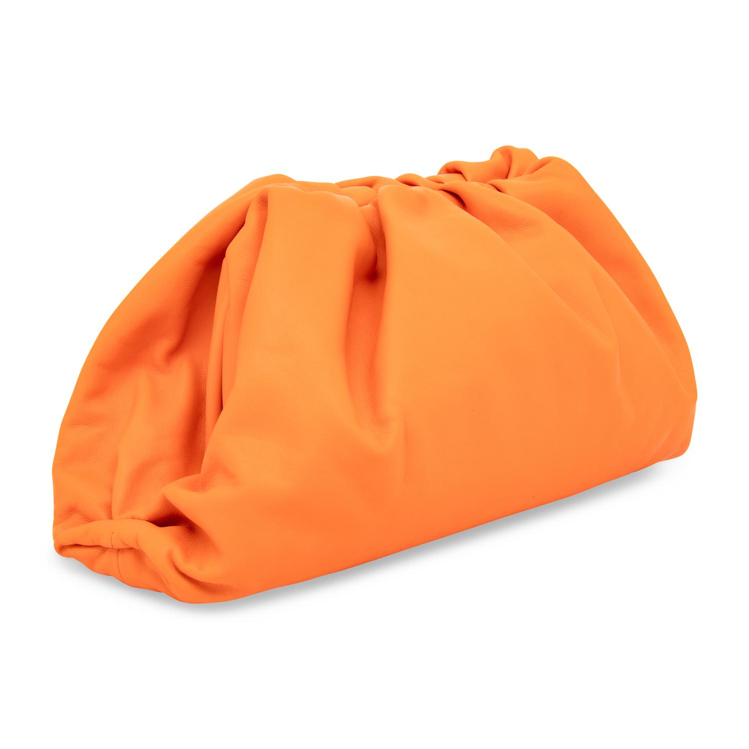 BOTTEGA VENETA, ORANGE LEATHER POUCH CLUTCH