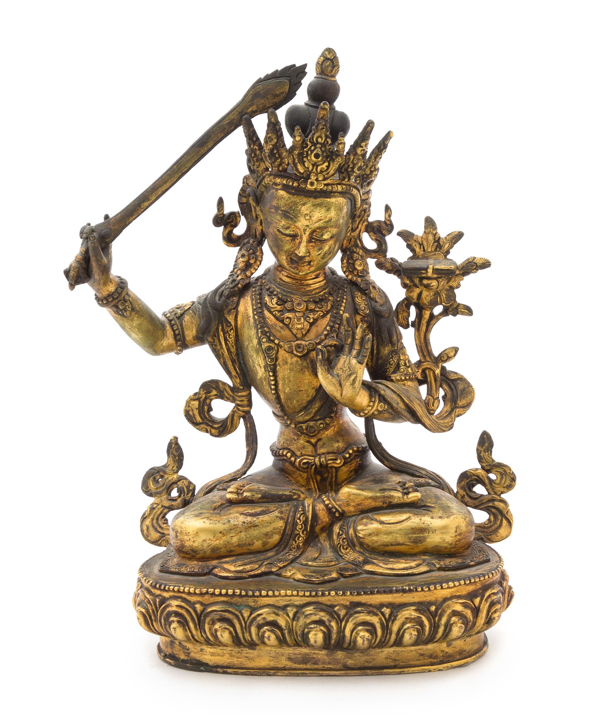 A Sino-Tibetan Gilt Bronze Figure of a Bodhisattva Height 11 inches.