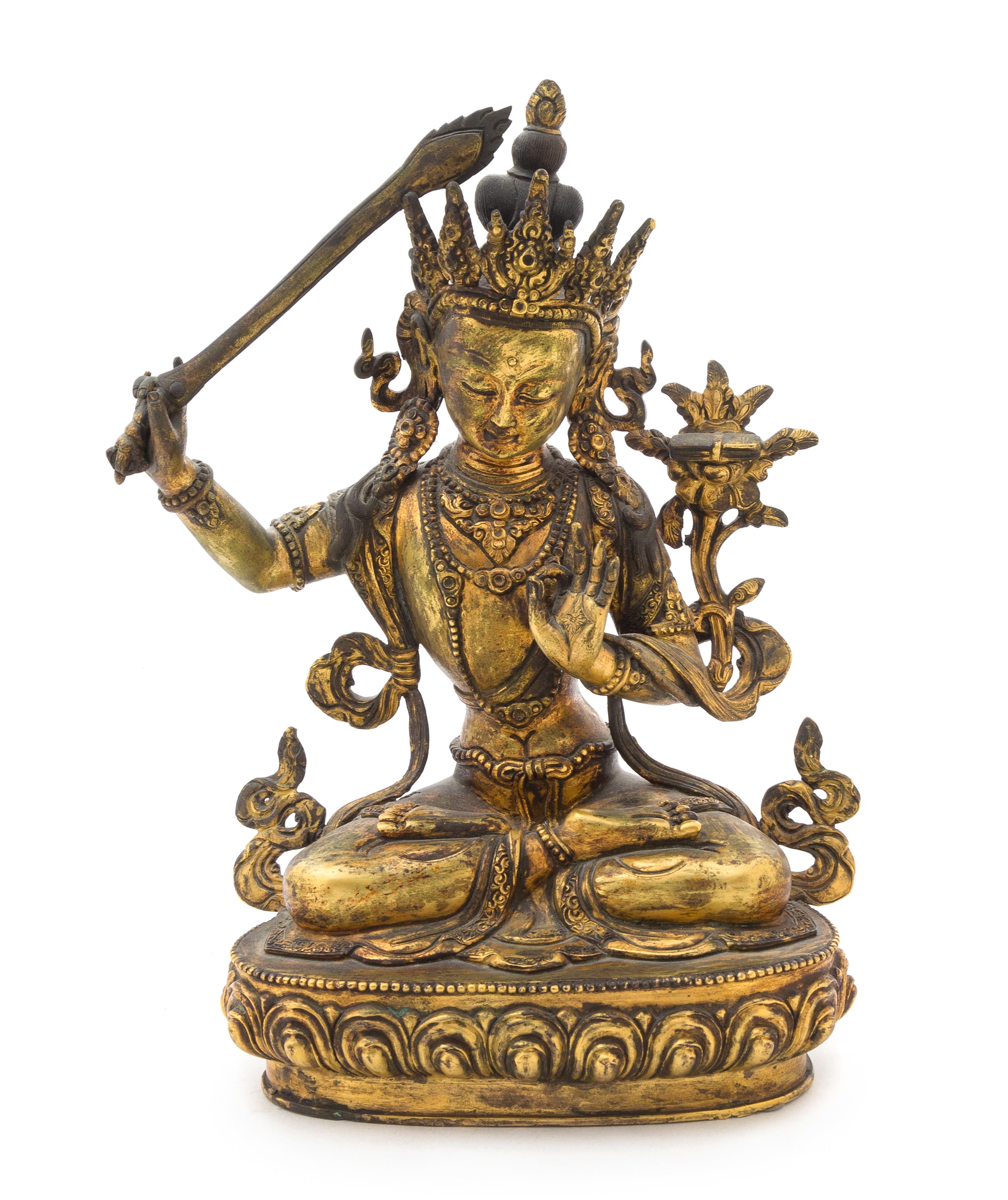 A Sino-Tibetan Gilt Bronze Figure of a Bodhisattva Height 11 inches.