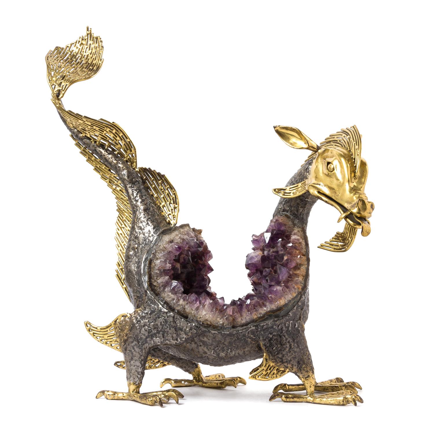 A French Gilt Bronze and Amethyst Sculpture Height 23 inches. — JACQUES DUVAL-BRASSEUR, CIRCA 1970