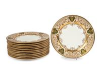 Twelve Dresden Ambrosius Lamm Parcel Gilt Porcelain Cabinet Plates