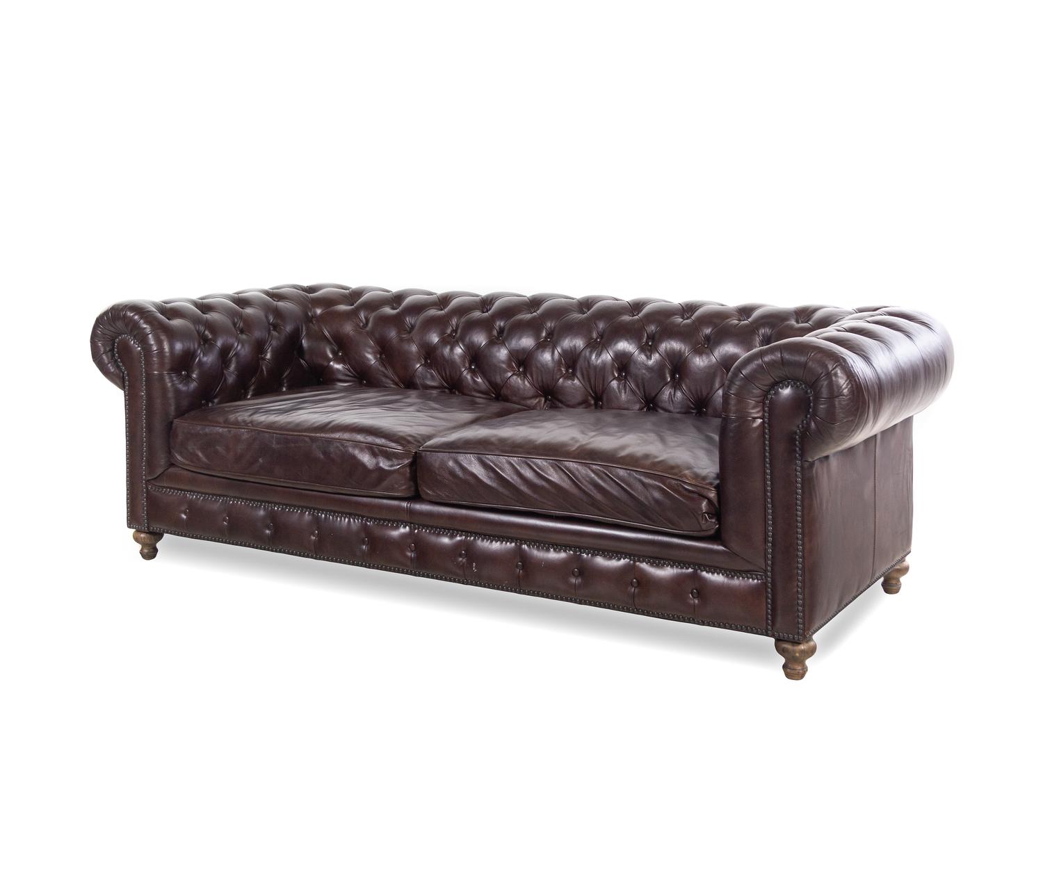 A Contemporary Tufted-Leather Upholstered Chesterfield Sofa