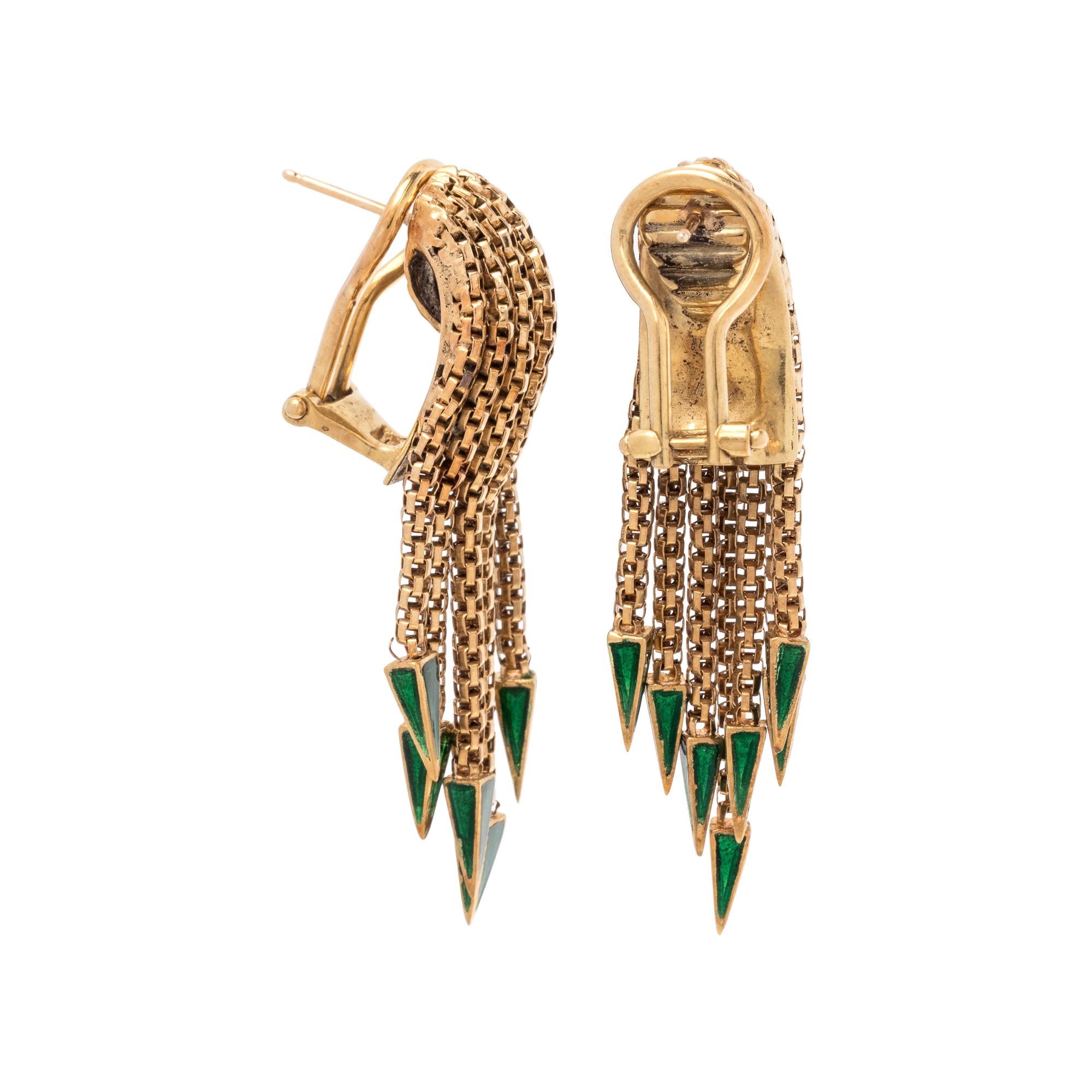 YELLOW GOLD AND ENAMEL EARCLIPS