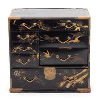 Three Japanese Gilt Decorated Black Lacquered Wares