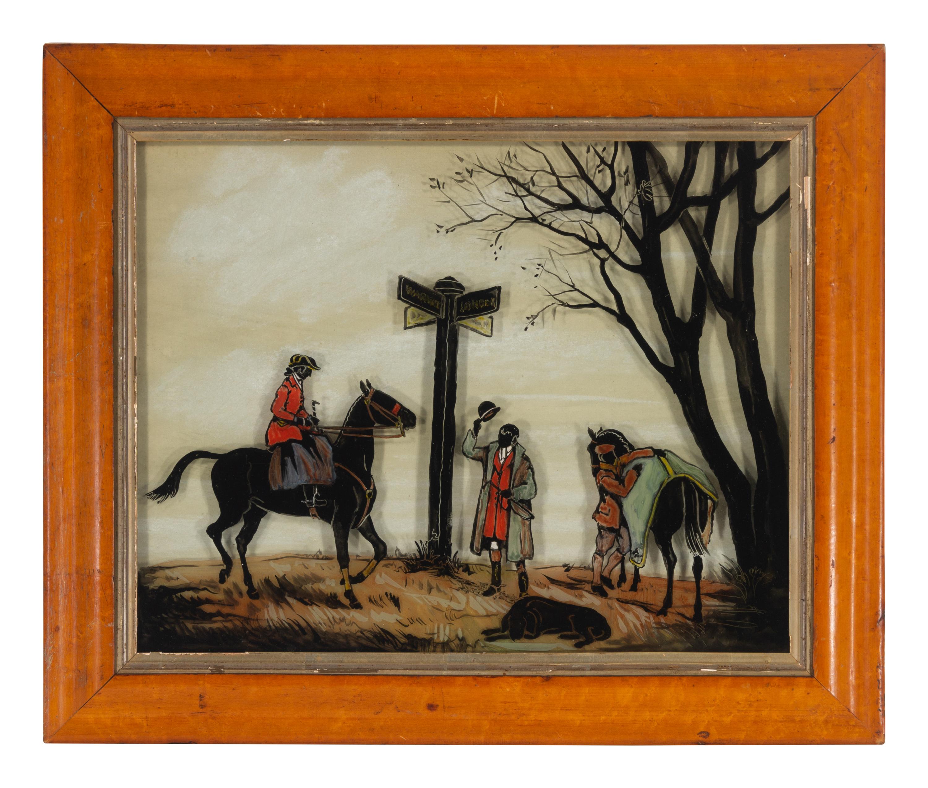 A Pair of English Reverse-Painted Glass Panels
