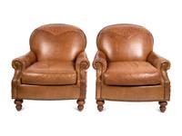 A Pair of Paul Robert Southwestern Style Leather and Kilim Upholstered Armchairs